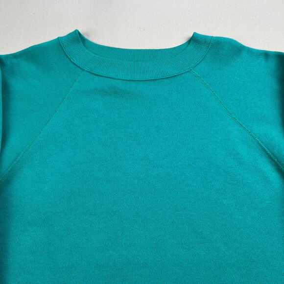 Vintage Turquoise Sweatshirt Adult Small Green Hanes Blank Crewneck Made USA 90s - Picture 2 of 9